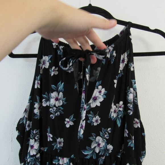 Torrid Size 1 1X Black Floral Print Baby Doll Tank Top Empire Waist Keyhole - Picture 3 of 6